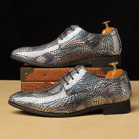 Elegant Patent Leather Derby Shoes for Men – Formal Wedding and Business Office Footwear with Pointed Toe Design, Available in Size 48